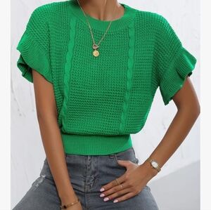Green Knit Short Sleeve Sweater